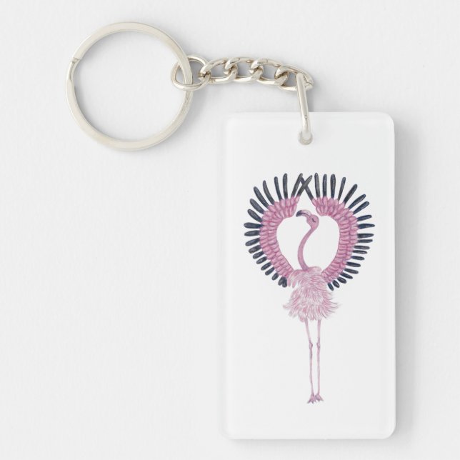 Pink Flamingo in Ballet Pose Key Ring (Front)