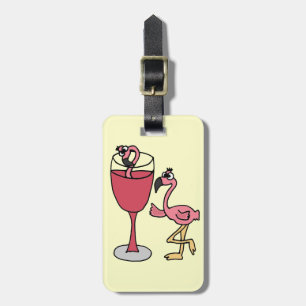 Pink Flamingo in Blush Wine Glass Luggage Tag