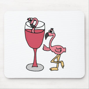 Pink Flamingo in Blush Wine Glass Mouse Pad