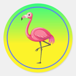 Pink Flamingo in Cartoon Style Classic Round Sticker