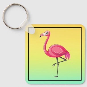 Pink Flamingo in Cartoon Style Key Ring