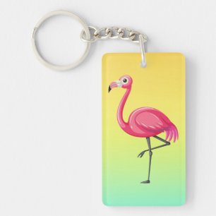 Pink Flamingo in Cartoon Style Key Ring
