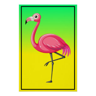 Pink Flamingo in Cartoon Style Poster