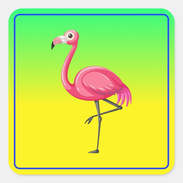 Pink Flamingo in Cartoon Style Square Sticker (Front)