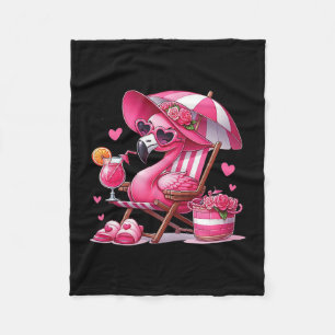 Pink Flamingo In Chair With Drink Fleece Blanket