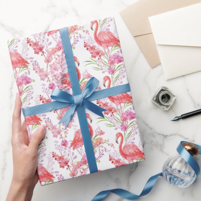 Pink Flamingo in flowers pattern party wrap Wrapping Paper (Gifting)