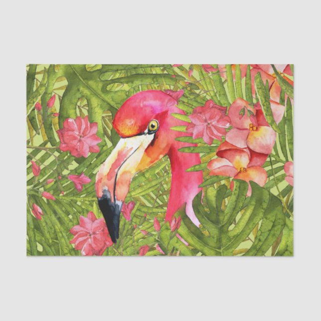 Pink Flamingo in Palm and Monstera Jungle Tissue Paper (Front)