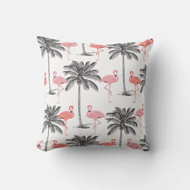 Pink Flamingo in Palm trees home decor pillow (Front)