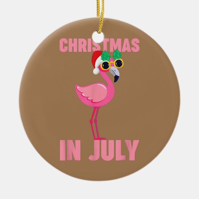 Pink Flamingo In Santa Hat Christmas In July  Ceramic Tree Decoration (Front)