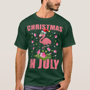 Pink Flamingo in Santa Hat Christmas In July Gift T-Shirt