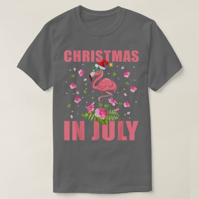 Pink Flamingo in Santa Hat Christmas In July Gift  T-Shirt (Design Front)