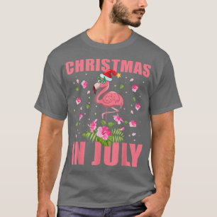 Pink Flamingo in Santa Hat Christmas In July Gift  T-Shirt