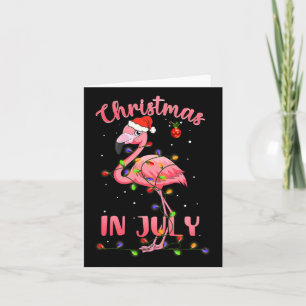 Pink Flamingo In Santa Hat Christmas In July Girl Card