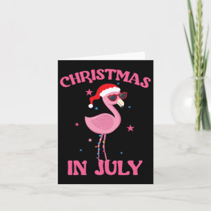Pink Flamingo In Santa Hat Christmas In July Girl Card