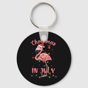 Pink Flamingo In Santa Hat Christmas In July Girl Key Ring