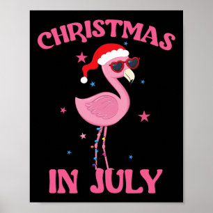 Pink Flamingo In Santa Hat Christmas In July Girl Poster