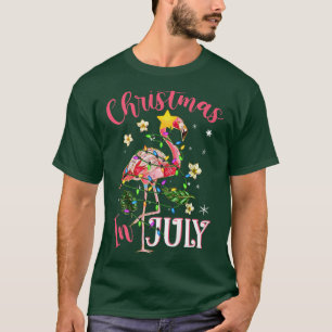 Pink Flamingo in Santa Hat Christmas In July Girl  T-Shirt