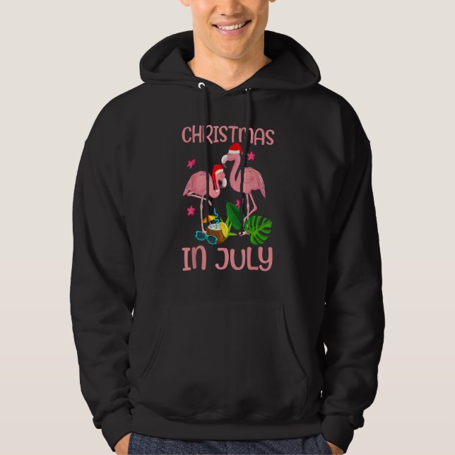 Pink Flamingo In Santa Hat Christmas In July Hoodie (Front)