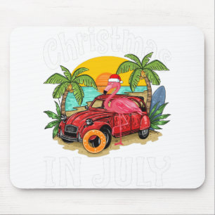 Pink Flamingo in Santa Hat Christmas In July Shirt Mouse Pad