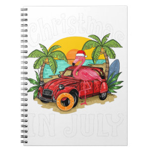 Pink Flamingo in Santa Hat Christmas In July Shirt Notebook