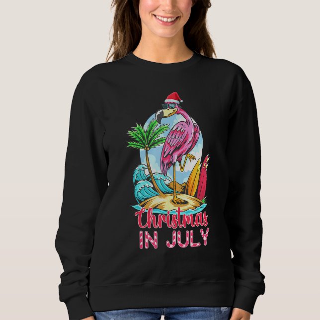 Pink Flamingo In Santa Hat Christmas In July Sweatshirt (Front)