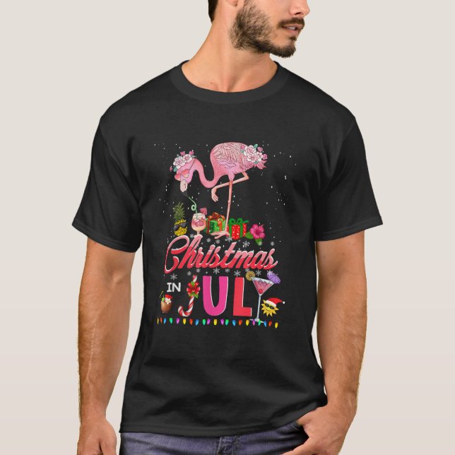 Pink Flamingo in Santa Hat Christmas In July Tees  (Front)