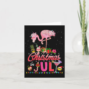 Pink Flamingo In Santa Hat Christmas In July Tees Card