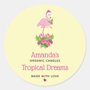 Pink Flamingo in Santa Hat Whimsical Candle Classic Round Sticker
