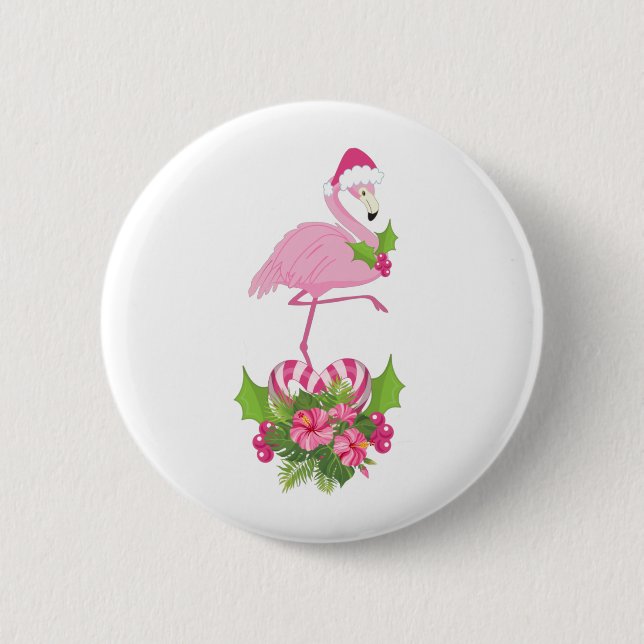 Pink Flamingo in Santa Hat Whimsical Christmas 6 Cm Round Badge (Front)