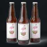 Pink Flamingo in Santa Hat Whimsical Christmas Beer Bottle Label<br><div class="desc">A bottle label with a tropical themed Christmas flamingo wearing a pink santa hat. Underneath its feet is a candy cane bouquet with pretty tropical flowers and pink berries. A sprig of holly on its chest.</div>