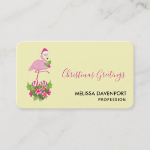 Pink Flamingo in Santa Hat Whimsical Christmas Business Card