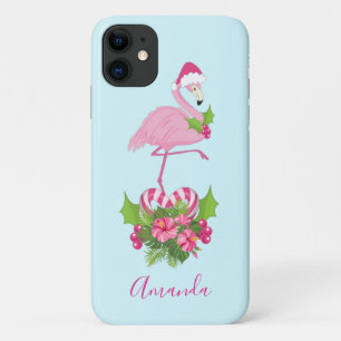 Pink Flamingo in Santa Hat Whimsical Christmas Case-Mate iPhone Case