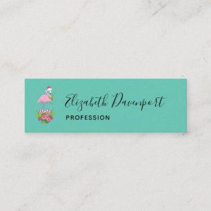 Pink Flamingo in Santa Hat Whimsical Christmas Mini Business Card