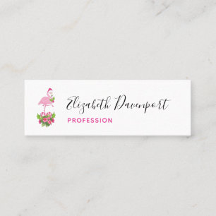 Pink Flamingo in Santa Hat Whimsical Christmas Mini Business Card