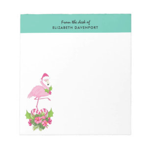 Pink Flamingo in Santa Hat Whimsical Christmas Notepad