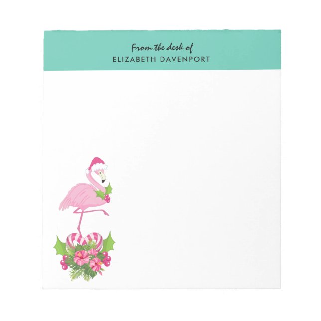 Pink Flamingo in Santa Hat Whimsical Christmas Notepad (Front)
