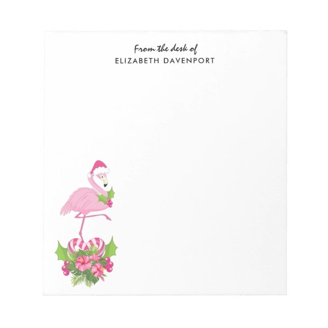Pink Flamingo in Santa Hat Whimsical Christmas Notepad (Front)