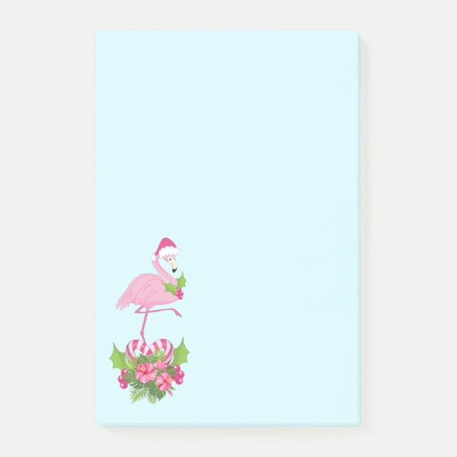 Pink Flamingo in Santa Hat Whimsical Christmas Post-it Notes (Front)