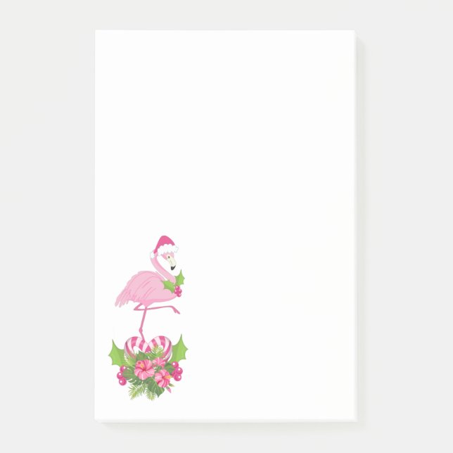 Pink Flamingo in Santa Hat Whimsical Christmas Post-it Notes (Front)