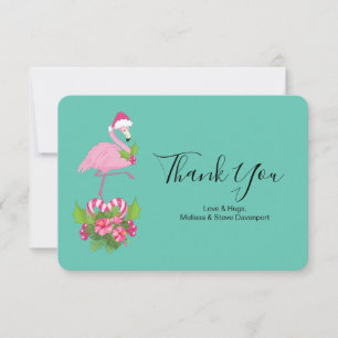 Pink Flamingo in Santa Hat Whimsical Christmas Thank You Card