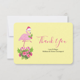 Pink Flamingo in Santa Hat Whimsical Christmas Thank You Card