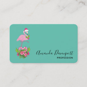Pink Flamingo in Santa Hat with Candy Cane Bouquet Business Card