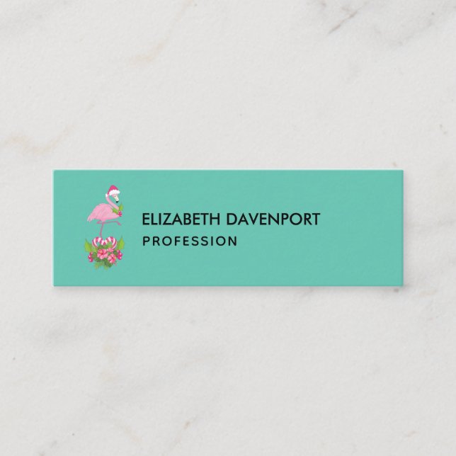 Pink Flamingo in Santa Hat with Candy Cane Bouquet Mini Business Card (Front)