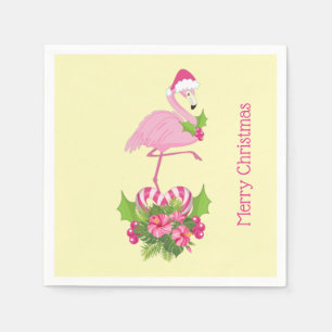 Pink Flamingo in Santa Hat with Candy Cane Bouquet Napkin