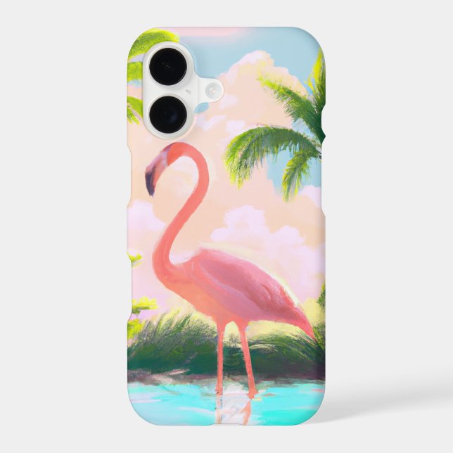 Pink Flamingo in Tropical Paradise Retro Boho Art iPhone Case (Back)