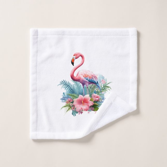 Pink Flamingo In Tropics Bath Towel Set (Wash Cloth)
