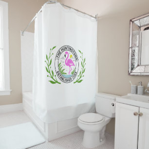 Pink Flamingo in Water Family Name Date Estd #1CW Shower Curtain