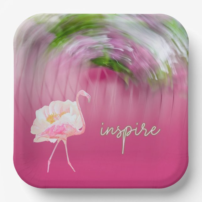 Pink Flamingo Inspirational Saying Inspire Paper Plate (Front)