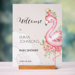 Pink Flamingo It's a Girl Baby Shower  Acrylic Sig Sign