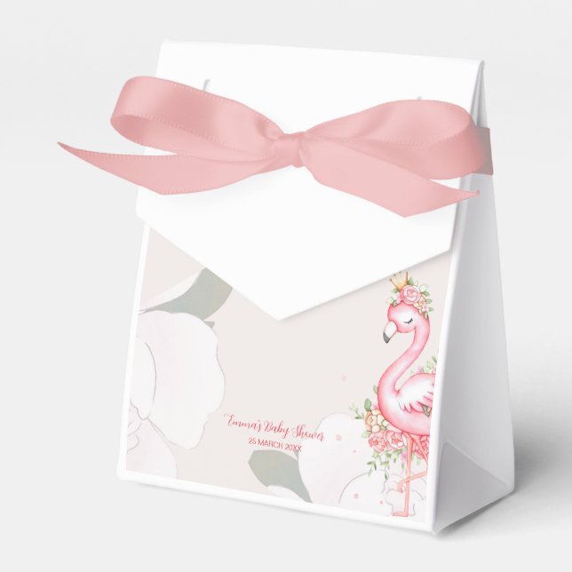 Pink Flamingo It's a Girl Baby Shower  Favour Box (Front Side)